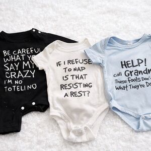 Funny Graphic Baby Onesies Set - Black, White, and Blue